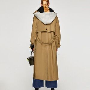 ZARA Cotton Tan trench coat with removable Hood sz M/L